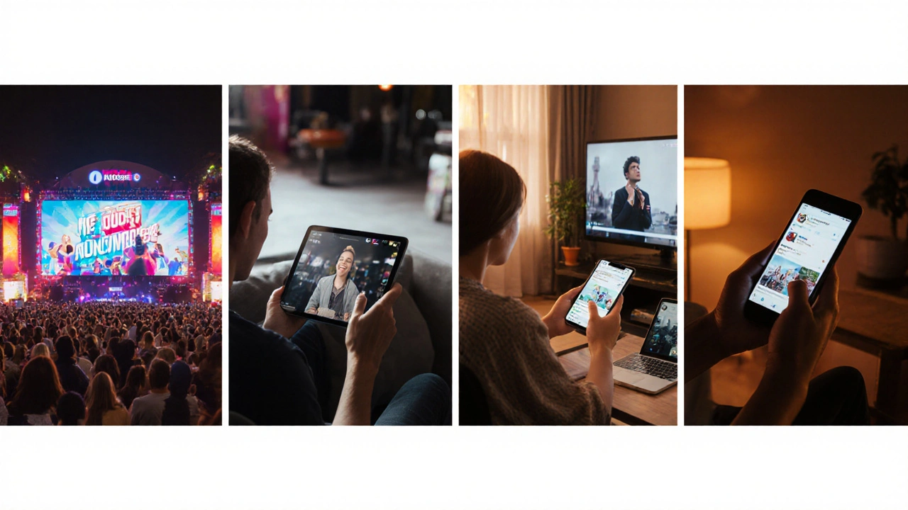 Four side‑by‑side scenes of brand teaser, product demo, testimonial, and onboarding tutorial videos.