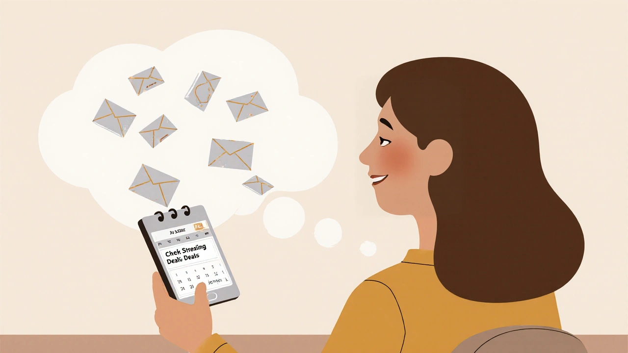 Person calmly checking weekly reminders for streaming subscriptions