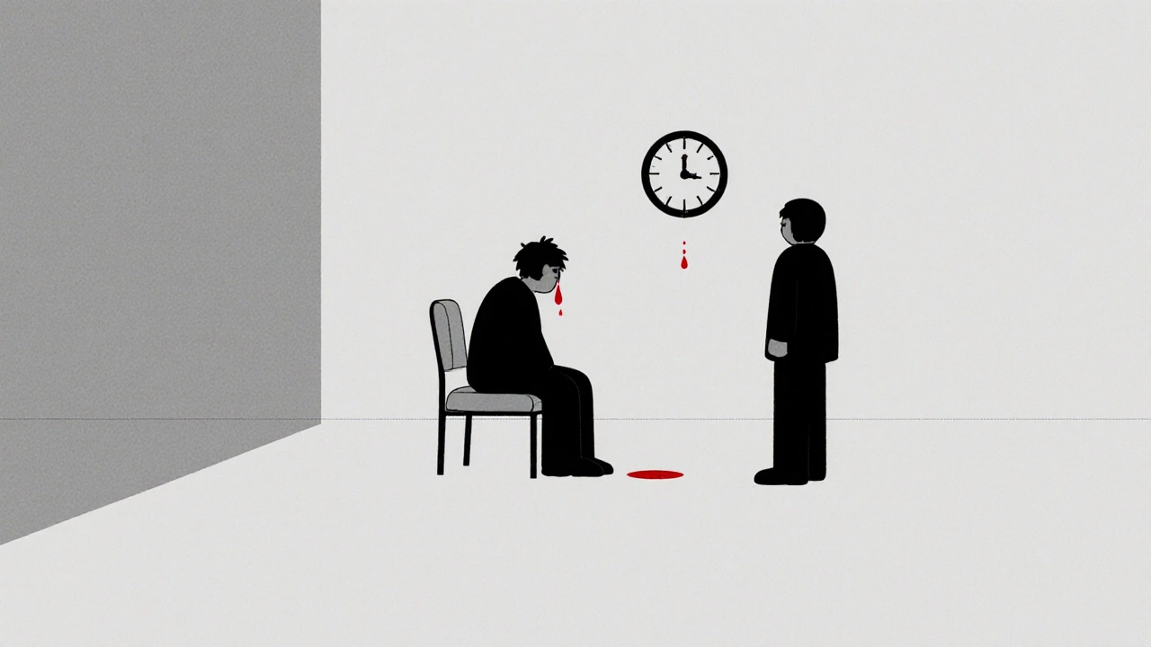 A lone person sitting in an empty room, a single tear falling, silence visually emphasized.