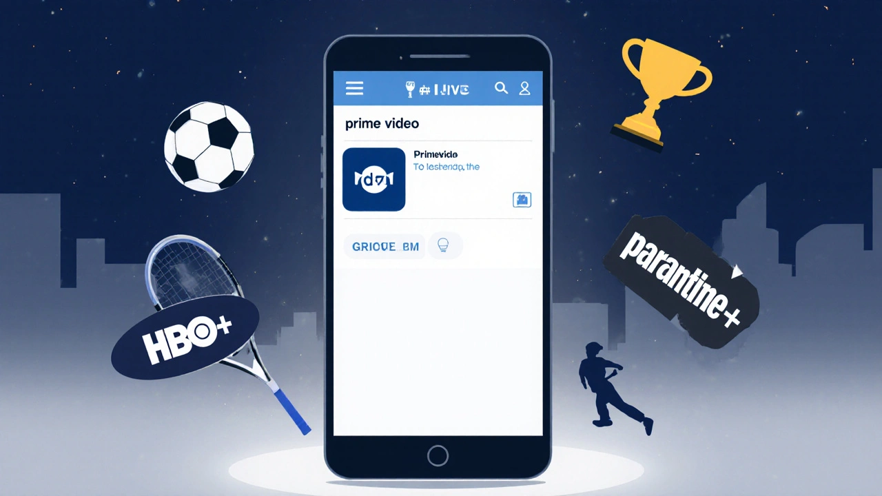 Smartphone screen displaying live sports and premium channels as minimalist icons.