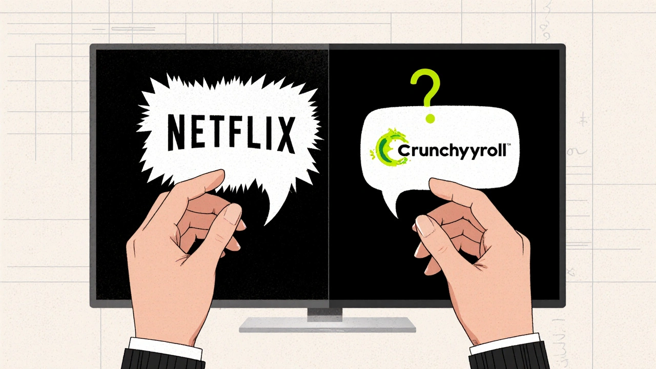 Split-screen comparison of AI-generated vs. synchronized dubbing from two streaming services.