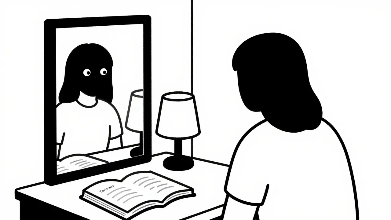 A person turning off a light, but their reflection shows The Babadook's face.