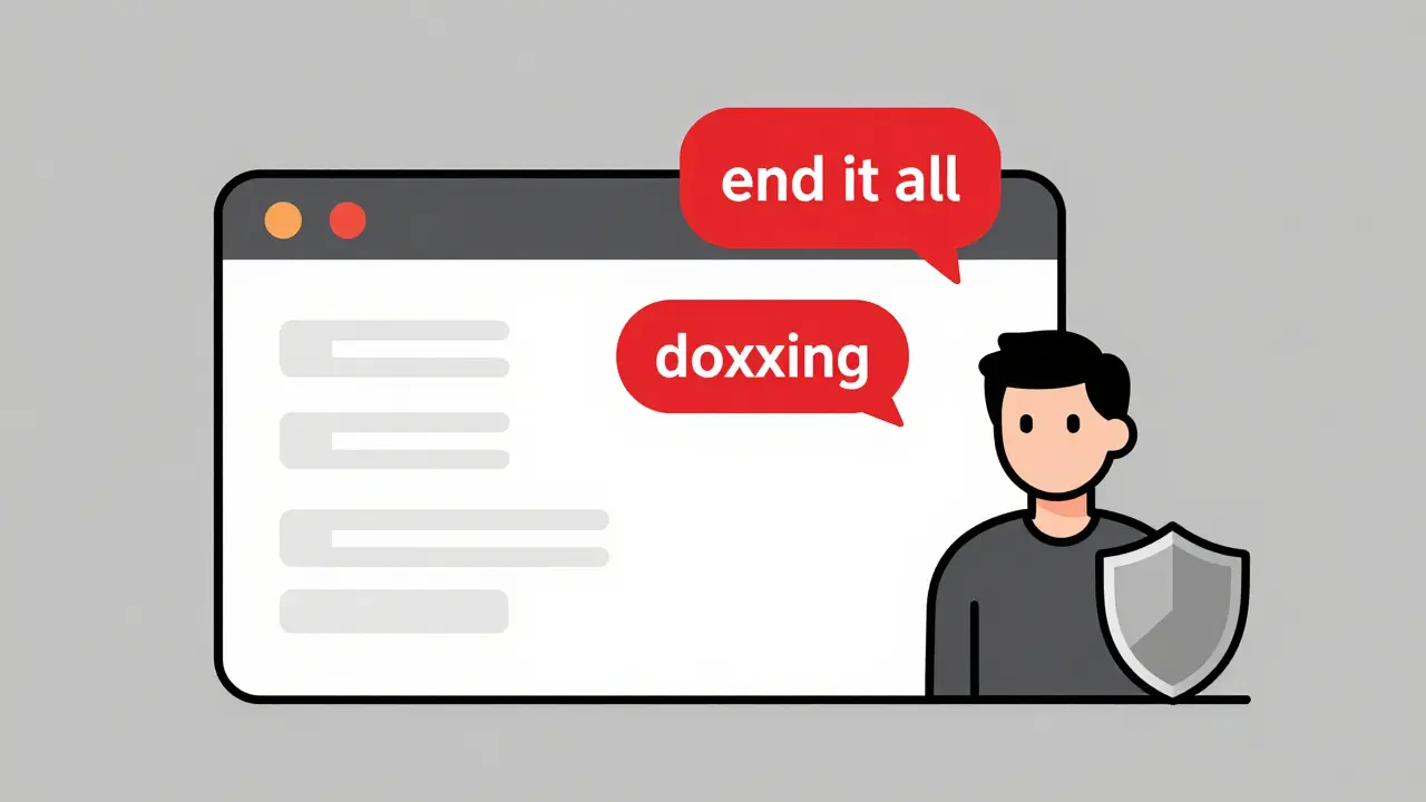 Minimalist illustration of a live chat with toxic messages being filtered by a moderator shield.