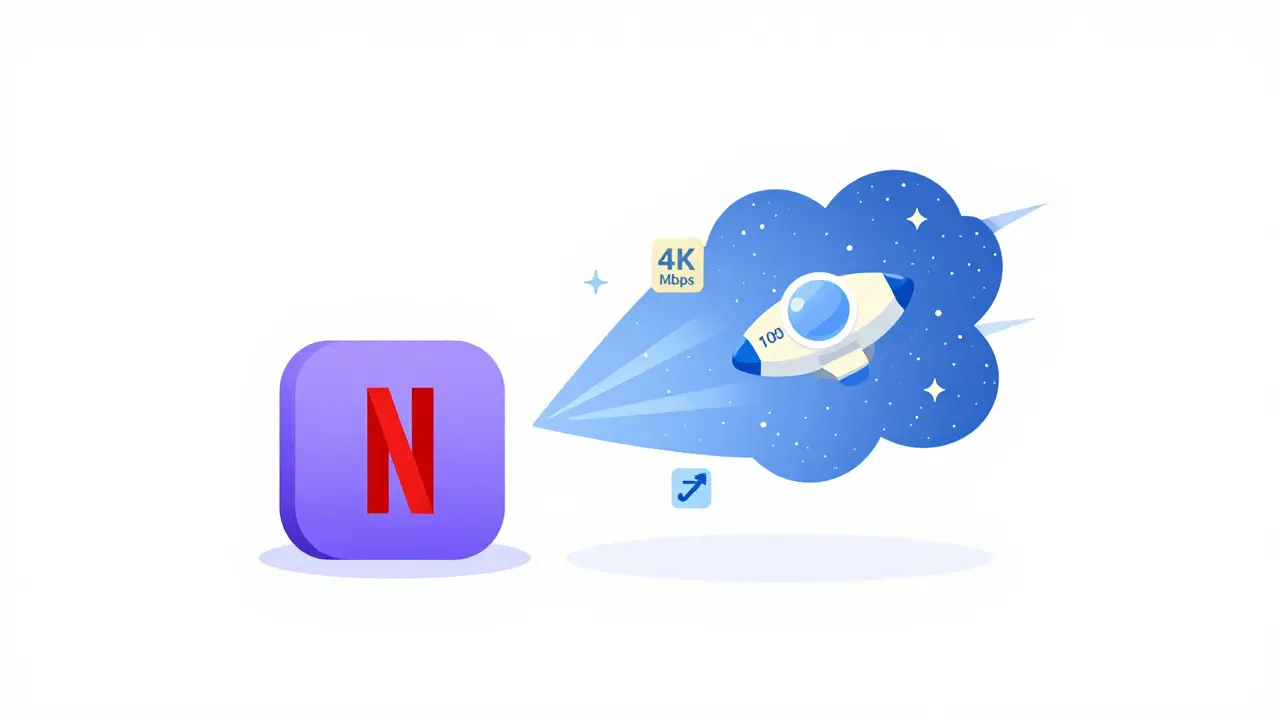Netflix icon expanding into a cosmic scene symbolizing high-quality streaming
