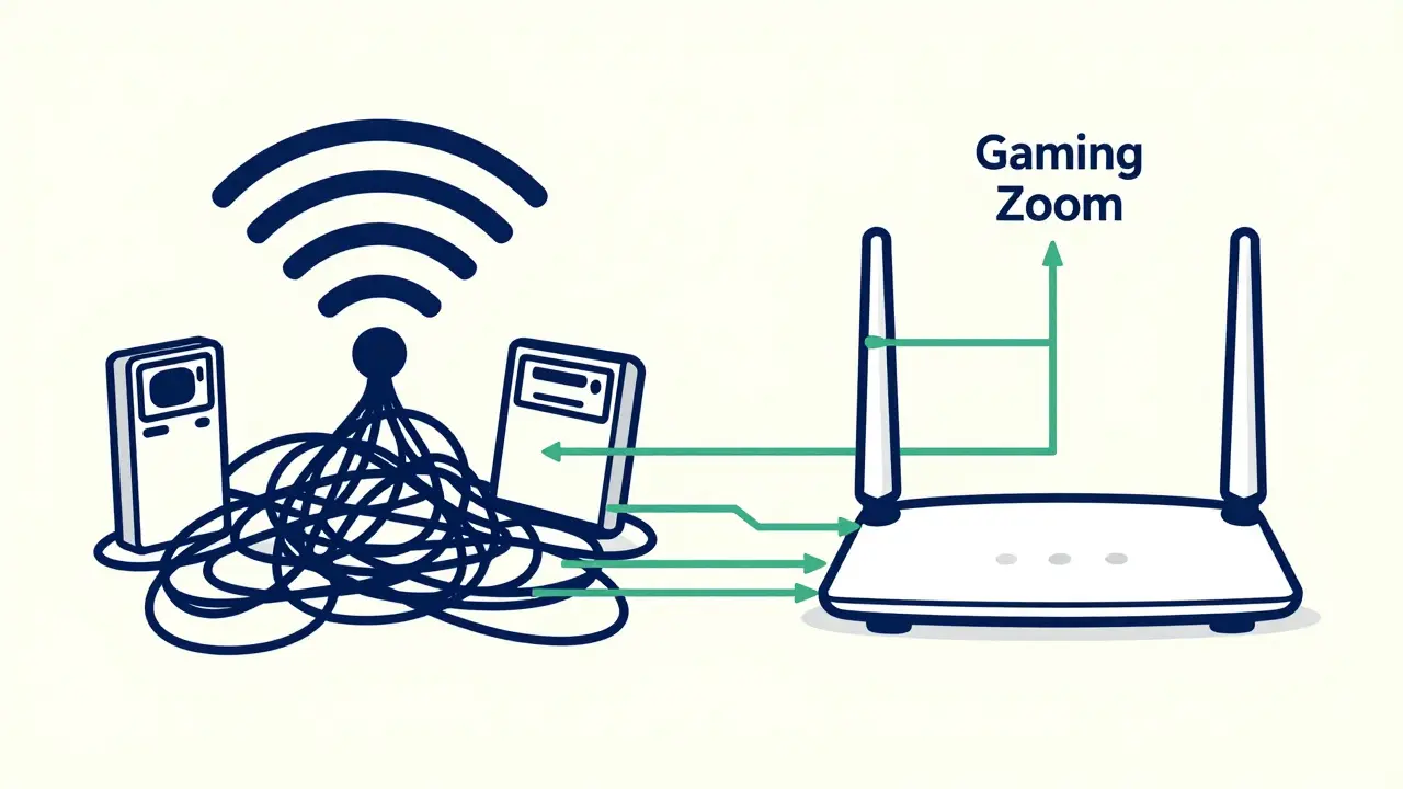 Side-by-side comparison of chaotic vs. organized home network connections.