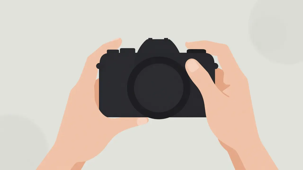 A hand gently holding a camera lens pointed toward an unseen face.