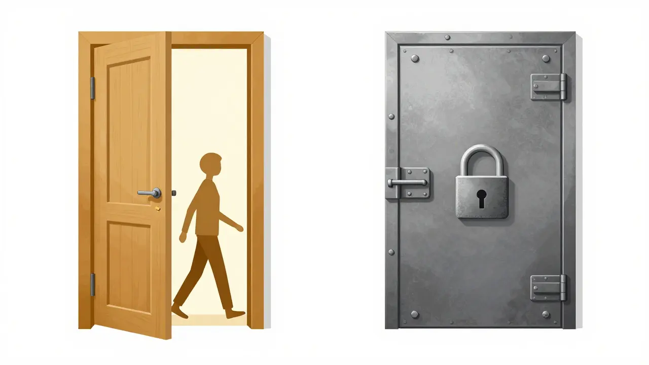 Open door versus locked vault illustrating account risks.