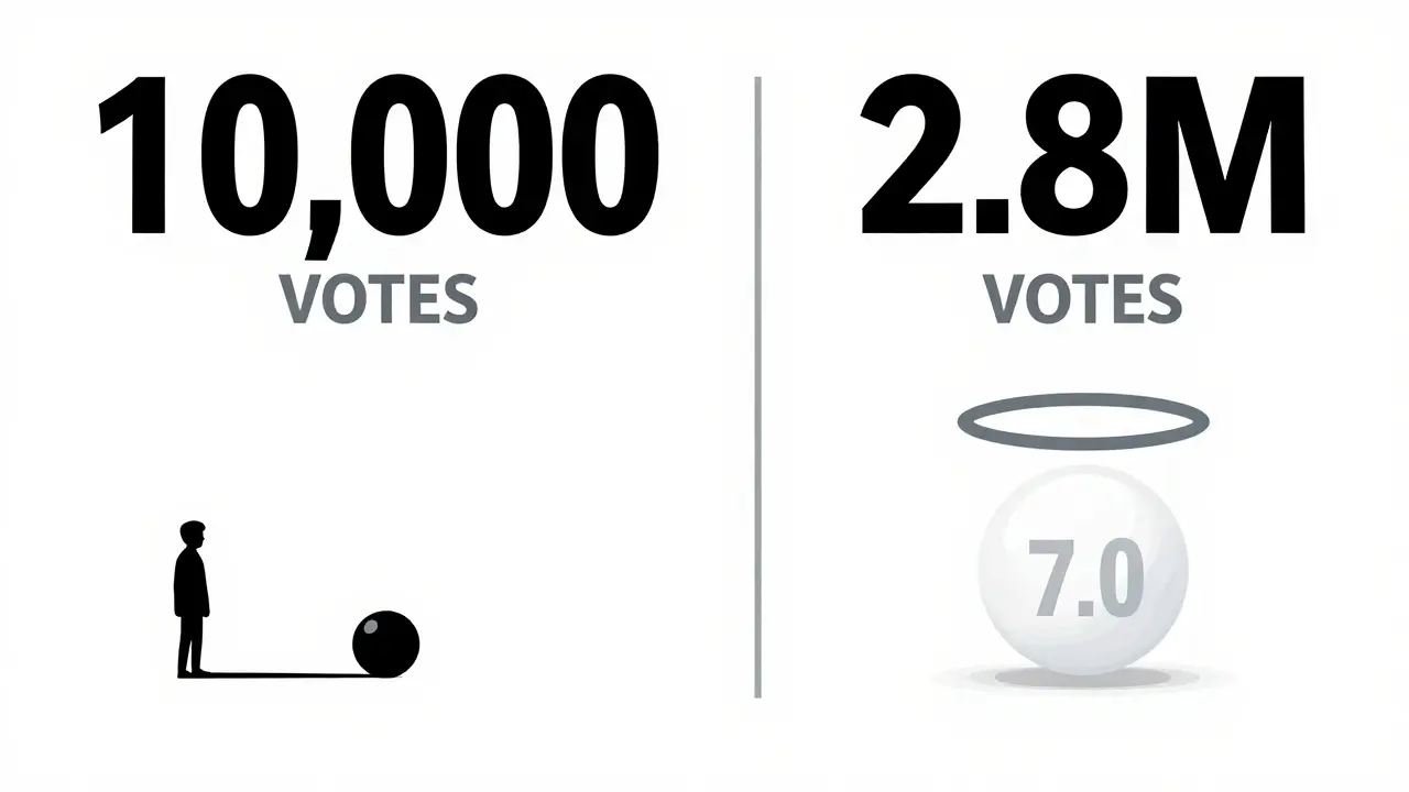 Two movie posters showing how vote volume determines rating independence from the global average.