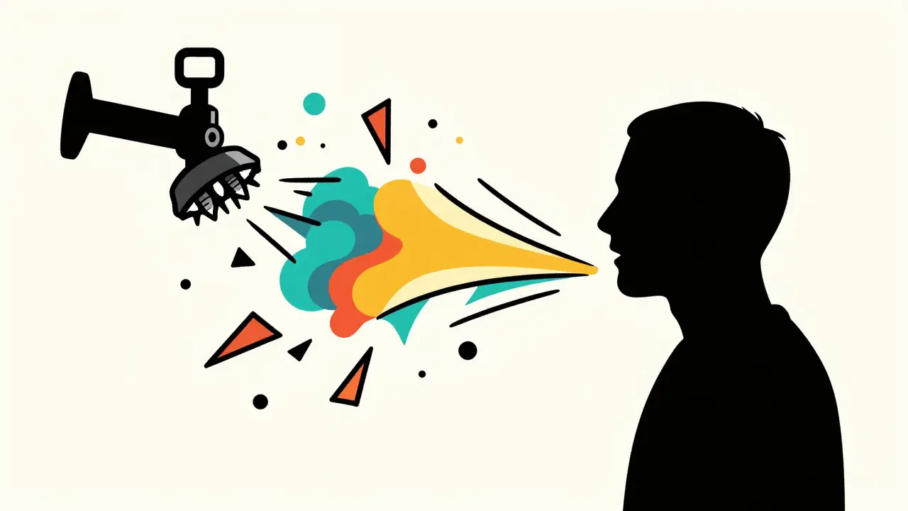 Abstract minimalist illustration of a silhouette experiencing an emotional outburst.