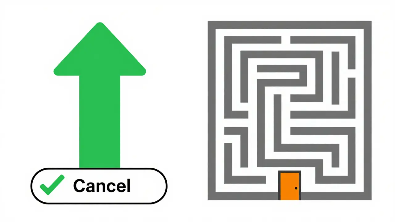 Comparison between a simple cancellation path and a complex maze