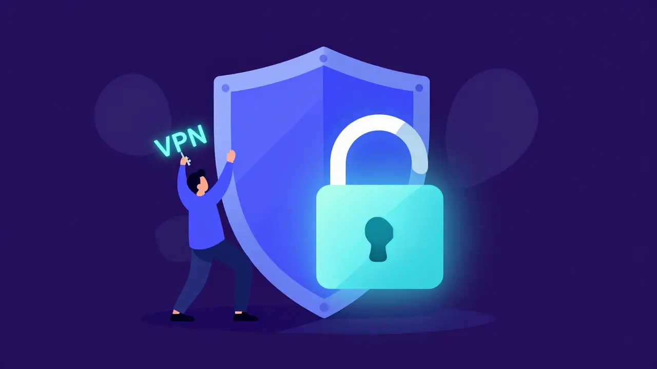 Conceptual illustration of a VPN key attempting to unlock a geoblocked stream