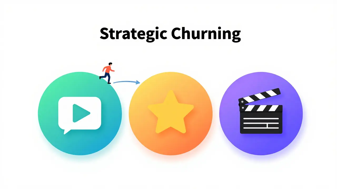 Minimalist drawing of a person rotating between different streaming service pods