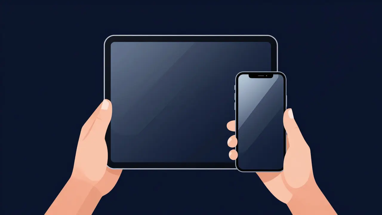 Minimalist illustration of a tablet and smartphone being used at night