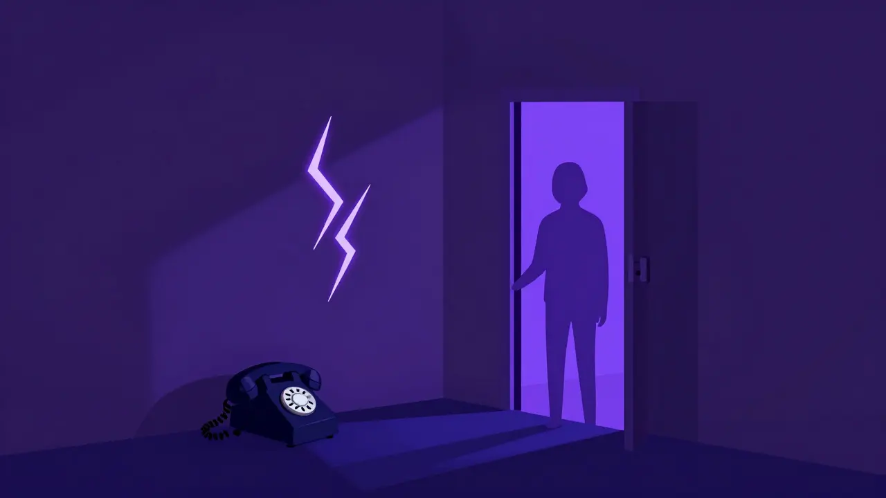 Person standing in a dark room with a mysterious glowing sci-fi rift.