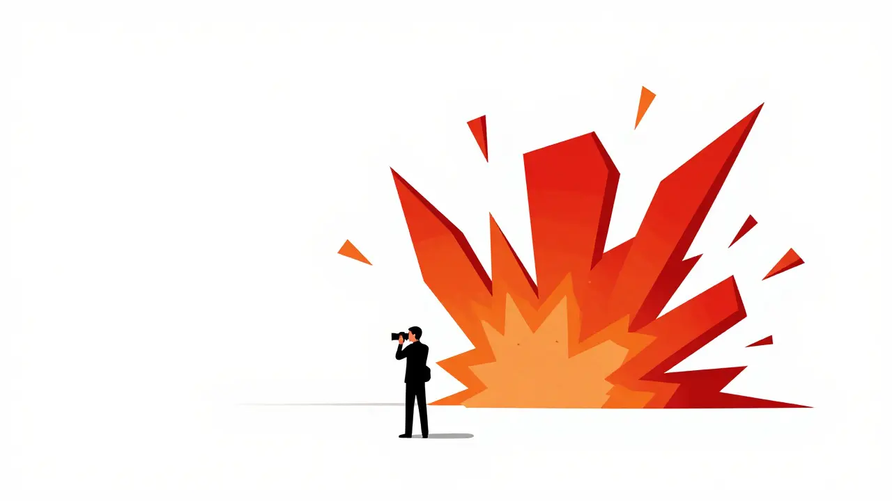 Abstract art showing a photographer amidst stylized chaos.