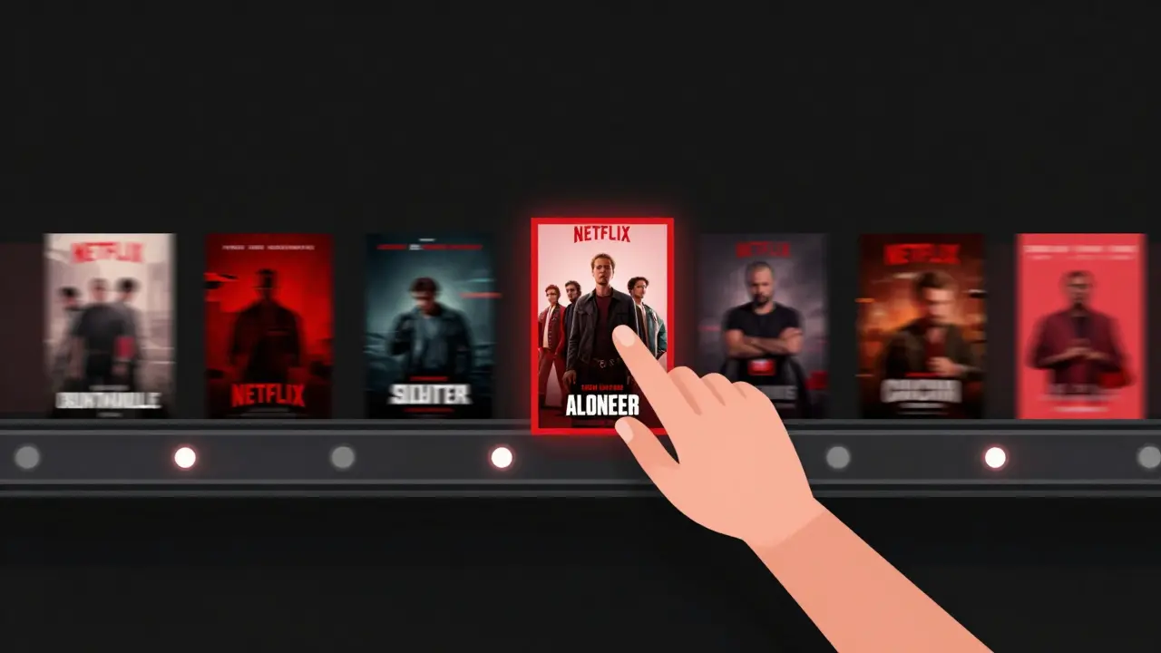 Abstract view of scrolling through Netflix movie rows