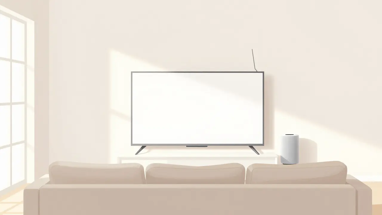 Clean living room with antenna after cancelling cable service