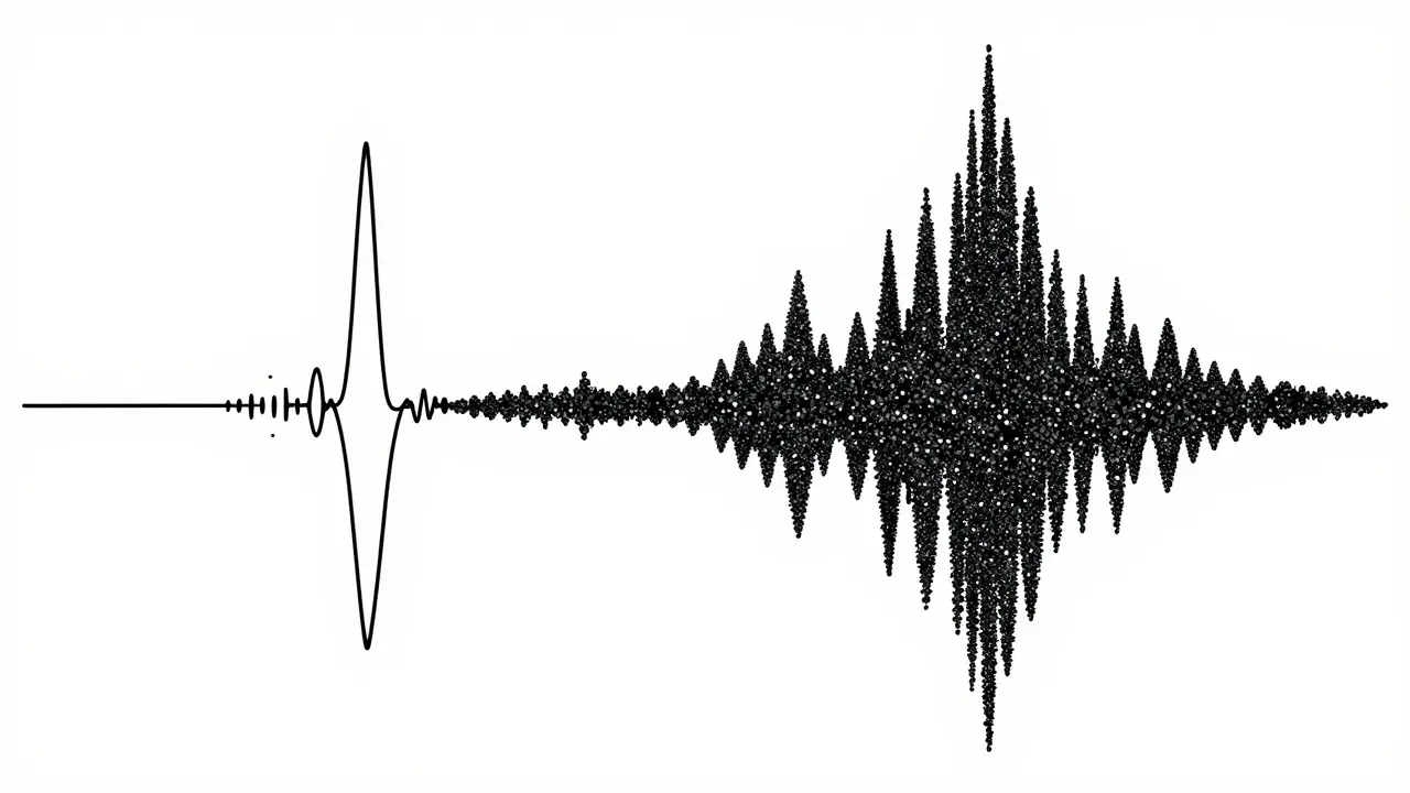 Comparison of thin compressed audio vs thick lossless audio waves