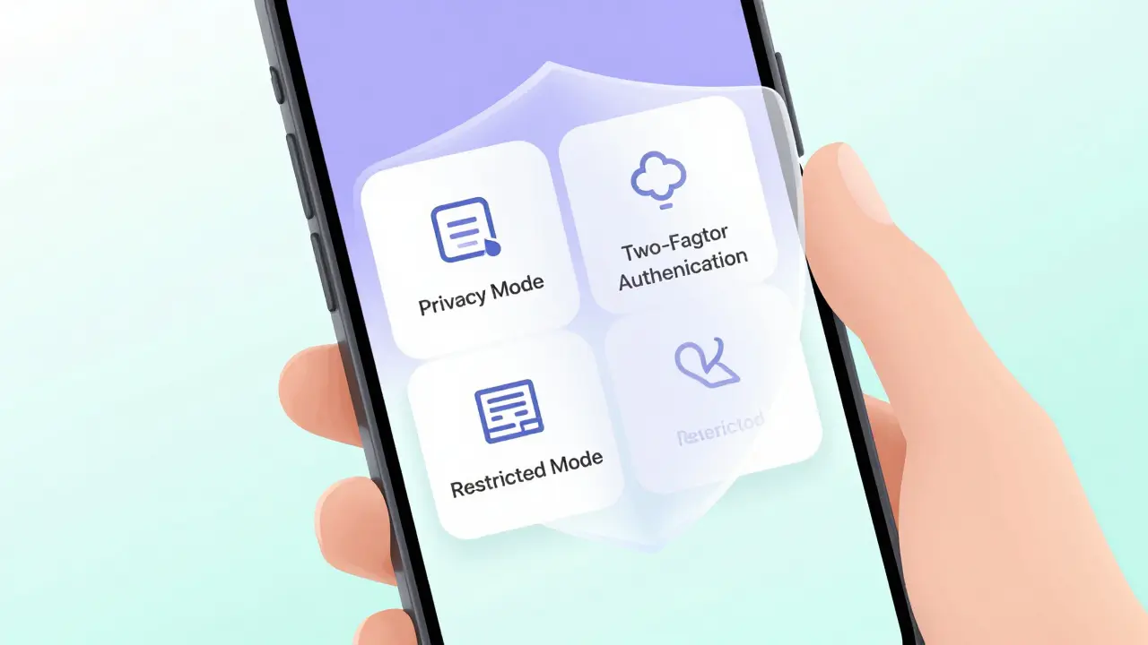 Hand holding phone displaying minimalist parental control settings and shield