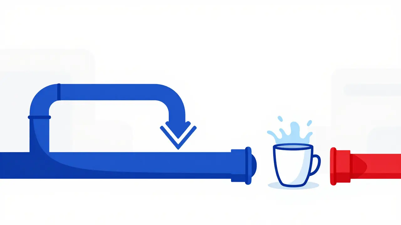 Illustration comparing smooth vs erratic data flow using pipes and cups.