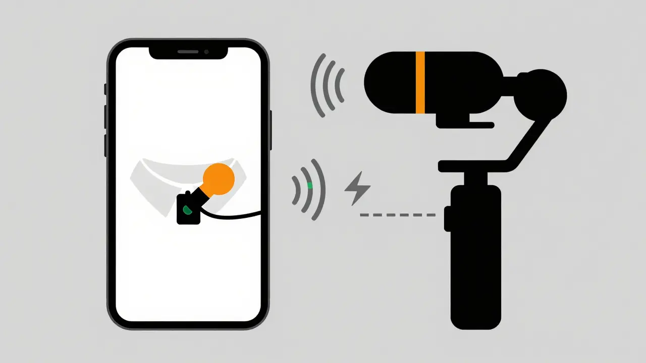 Minimalist diagram of streaming gear: mic, phone, battery