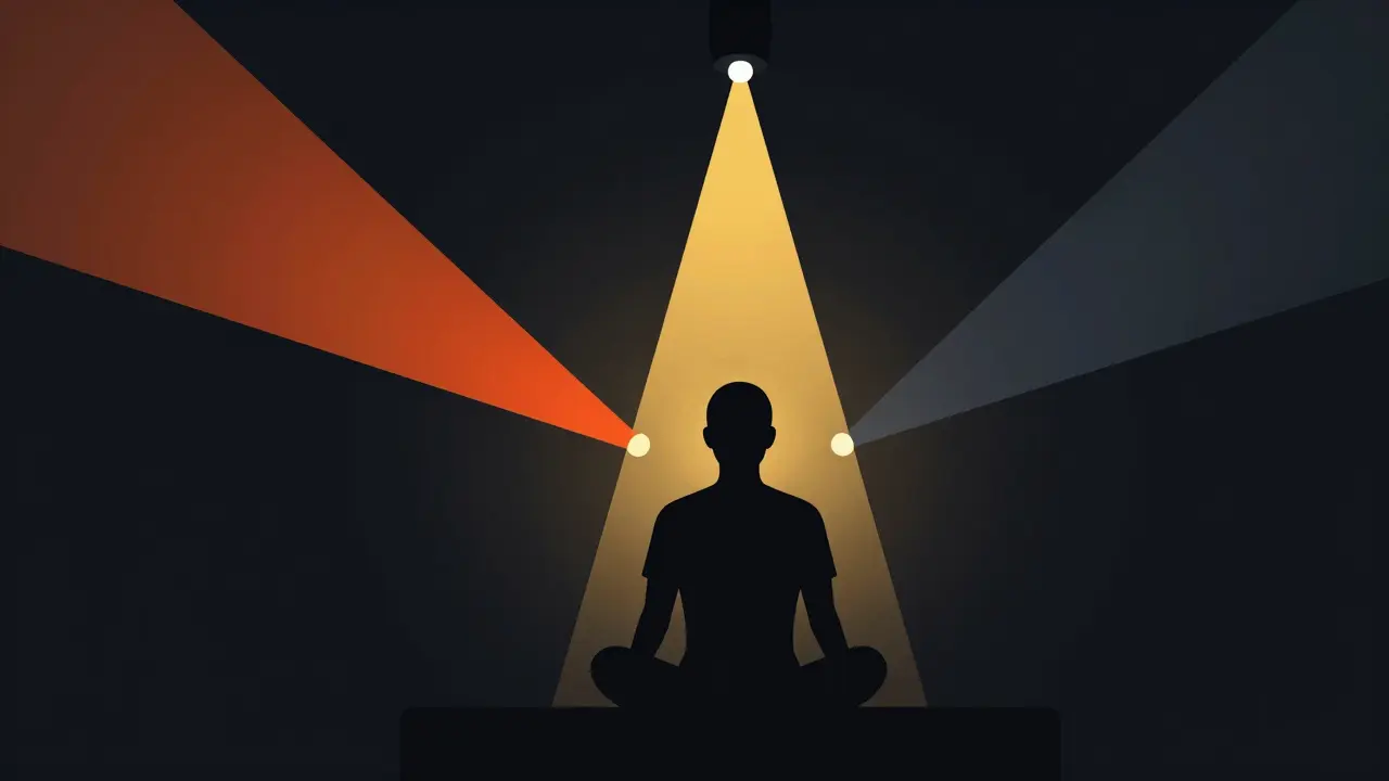 Minimalist graphic showing three-point lighting setup on a figure