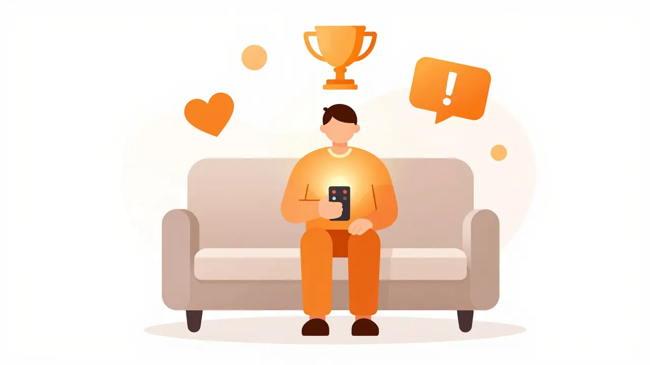 Person watching TV with floating symbols of reality TV drama