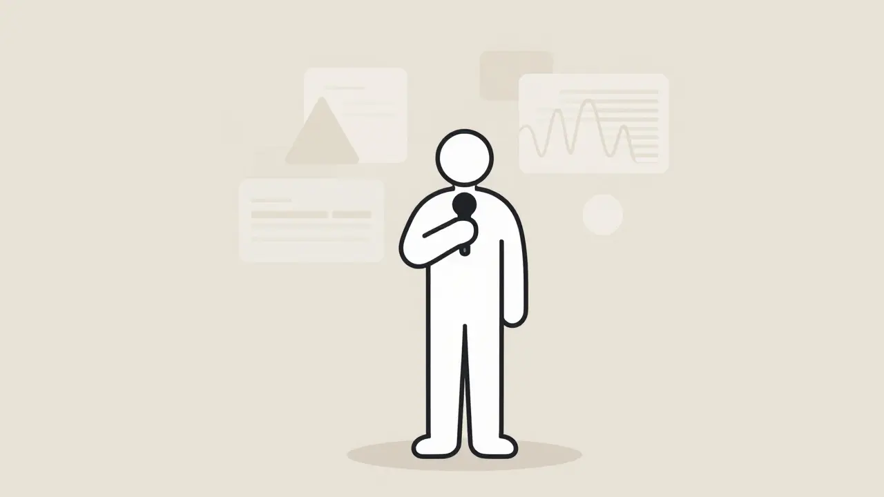 Simple illustration of a whistleblower presenting evidence against a neutral background