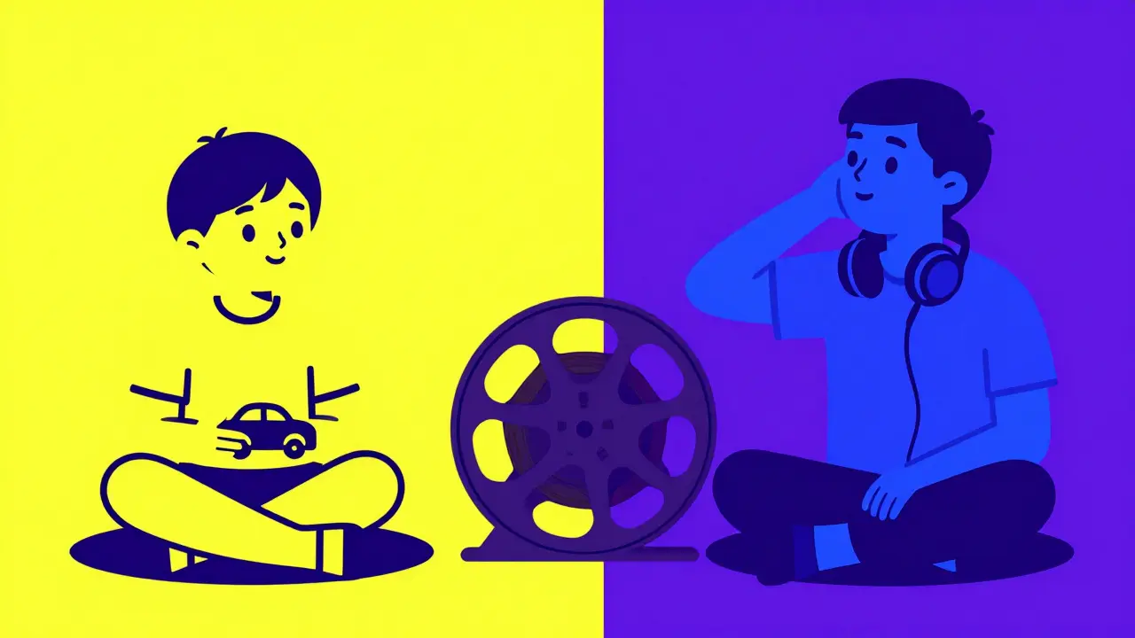 Split illustration showing toddler and teen movie preferences