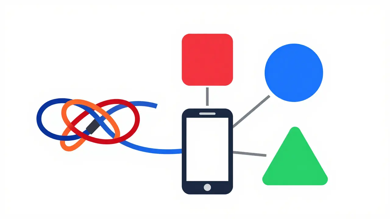 Tangled cables vs simple streaming service icons comparison