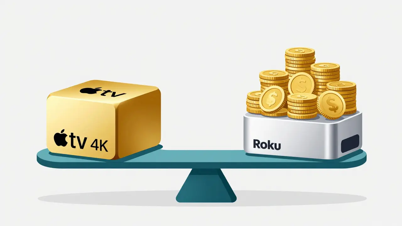 Conceptual scale comparing the price and value of Apple TV vs Roku