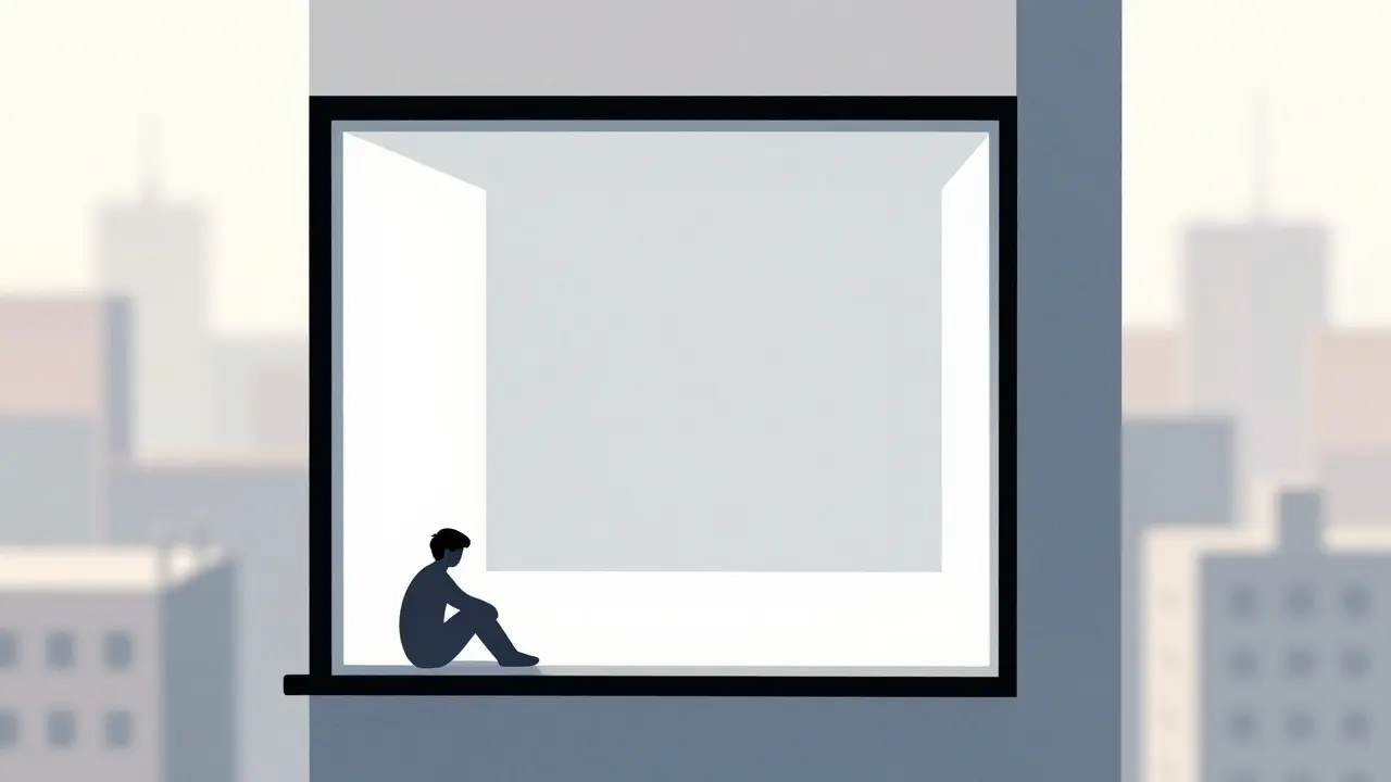 Minimalist art showing isolated silhouettes in an empty urban space
