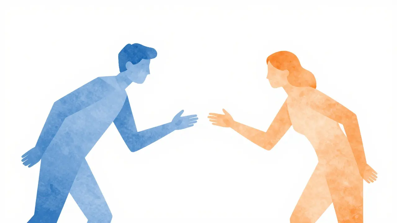 Two abstract figures reaching out, illustrating relationship dynamics