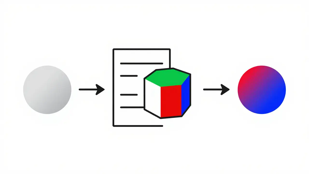Abstract diagram of data transforming from gray to colorful via LUT