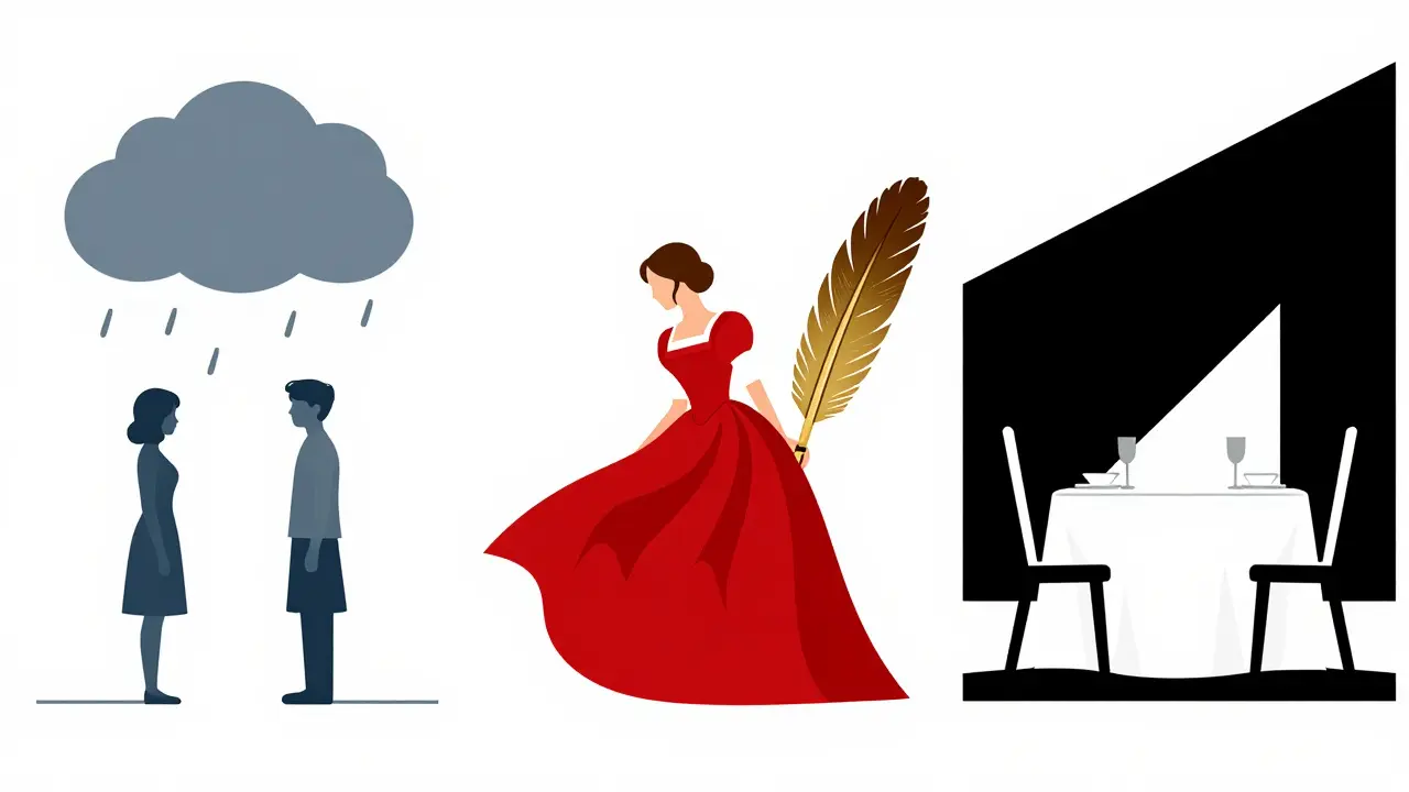 Abstract minimalist art showing drama, period piece, and thriller themes