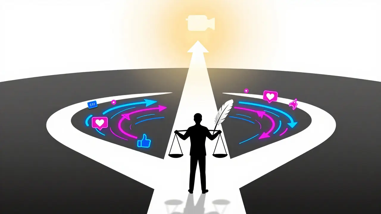 Critic choosing between path of integrity and vortex of social media algorithms