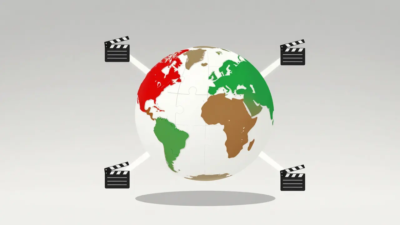 Global puzzle pieces connecting diverse cinema styles