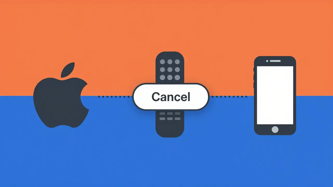 Icons for Apple, Roku, and Phone linked to cancel button
