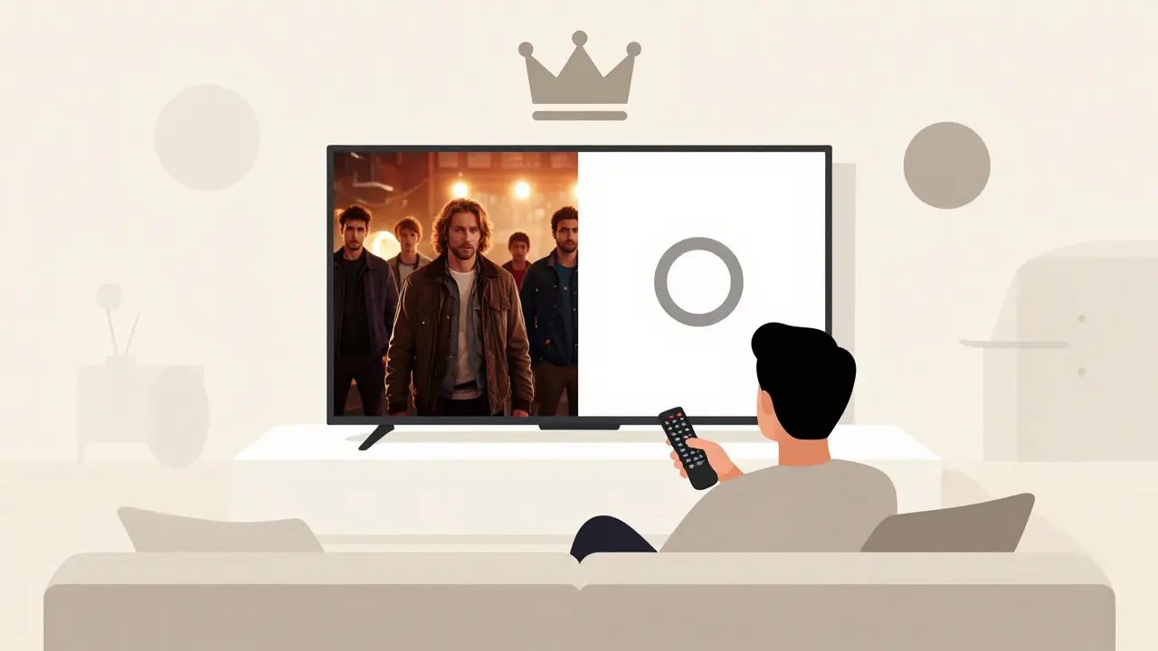 Person watching TV with floating subscription tier icons