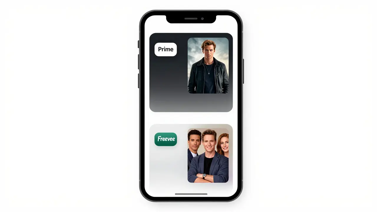 Smartphone screen showing integrated Prime Video and Freevee content