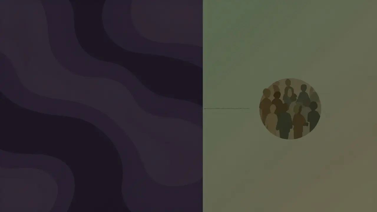 Split minimalist art contrasting dark mystery swirls with grounded earth tones