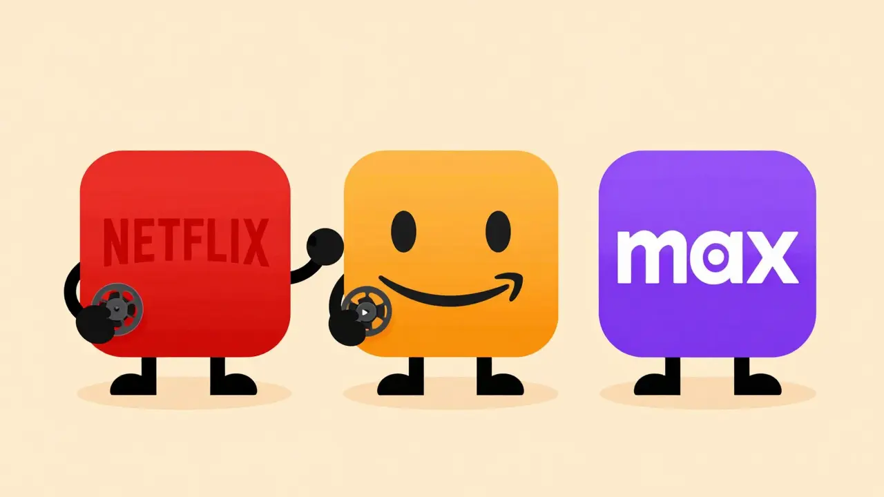 Stylized icons of major streaming platforms competing