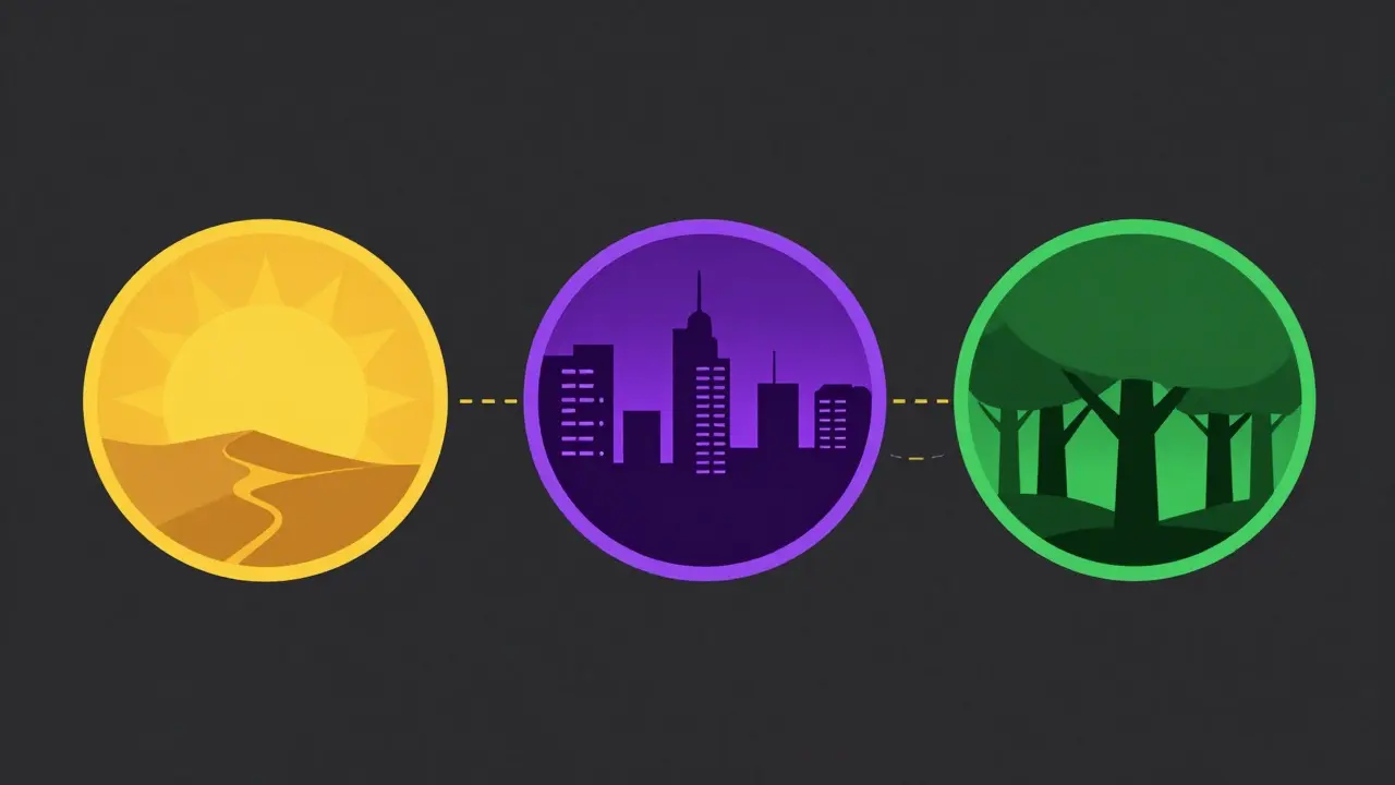 Three colored circles representing True Detective's anthology seasons