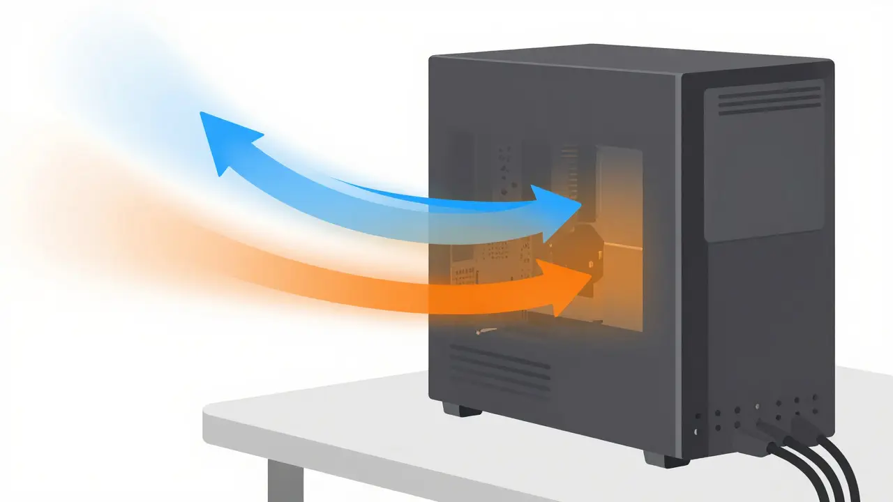 Abstract minimalist art showing airflow and heat management around a PC