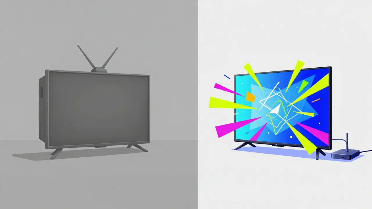 Comparison of sluggish old TV vs fast external streamer boosting picture quality