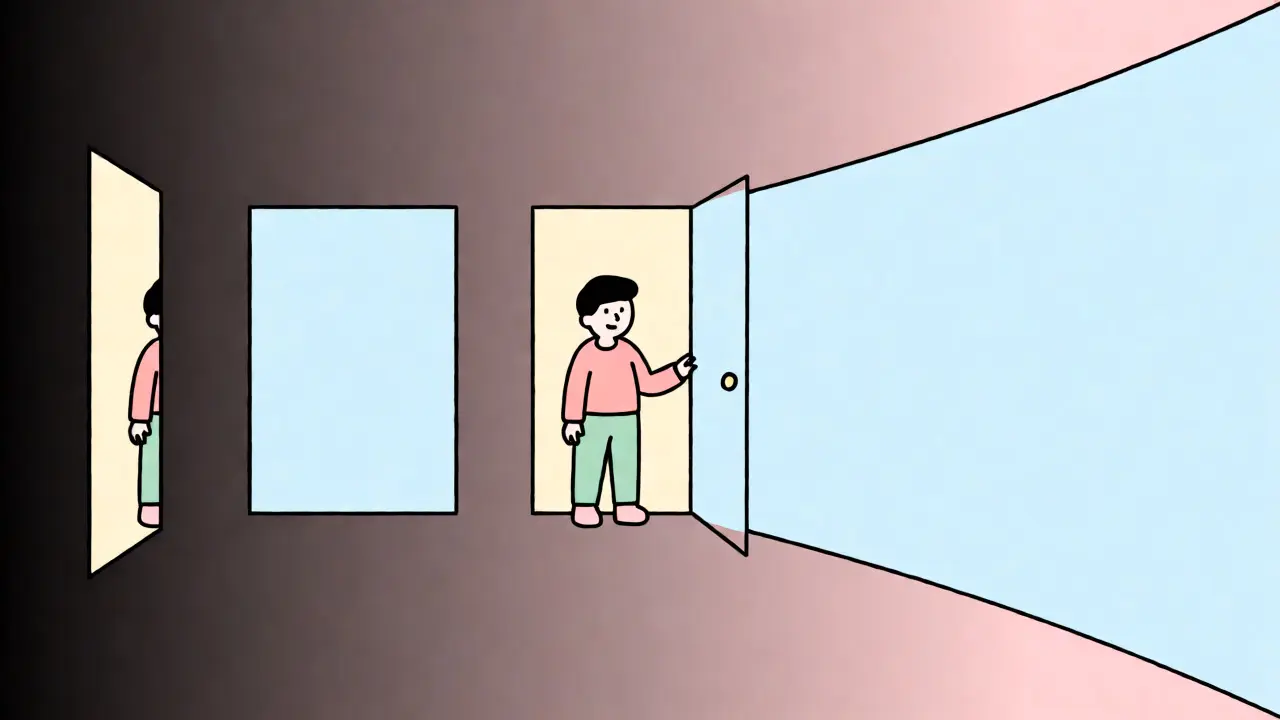 Conceptual art showing a view expanding from narrow mobile to wide cinema.