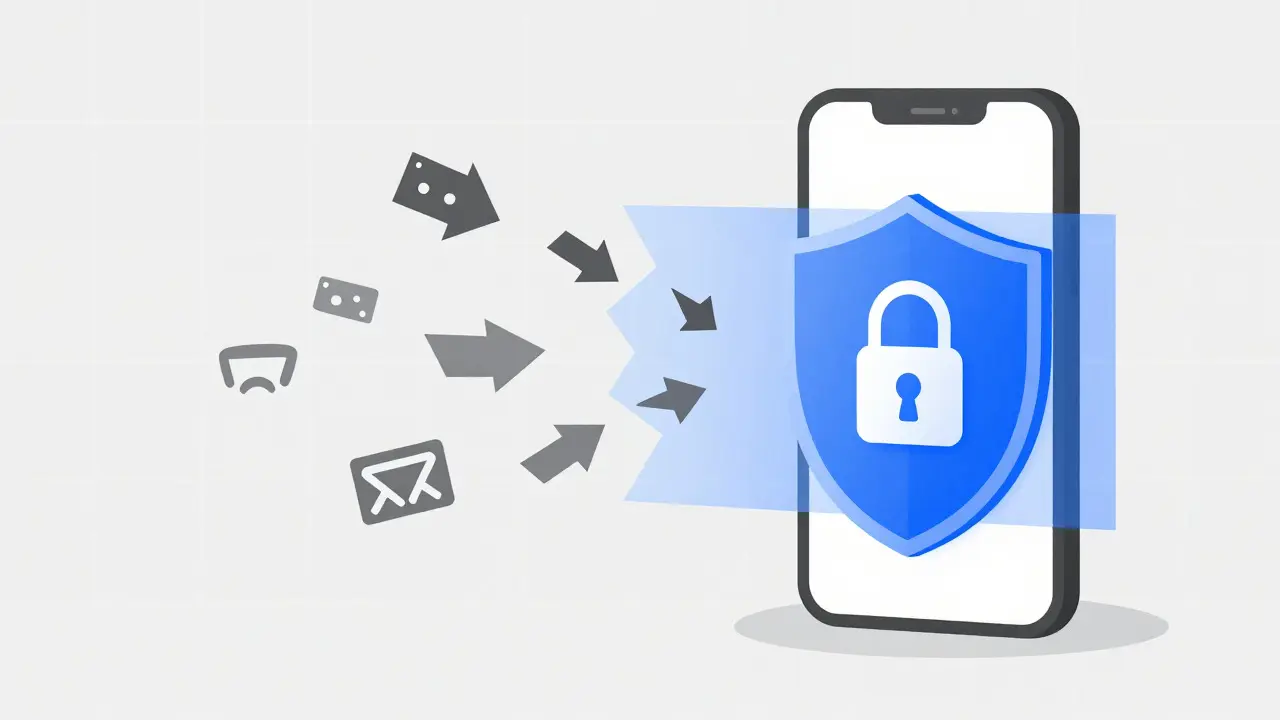 Smartphone shield blocking spam and protecting privacy