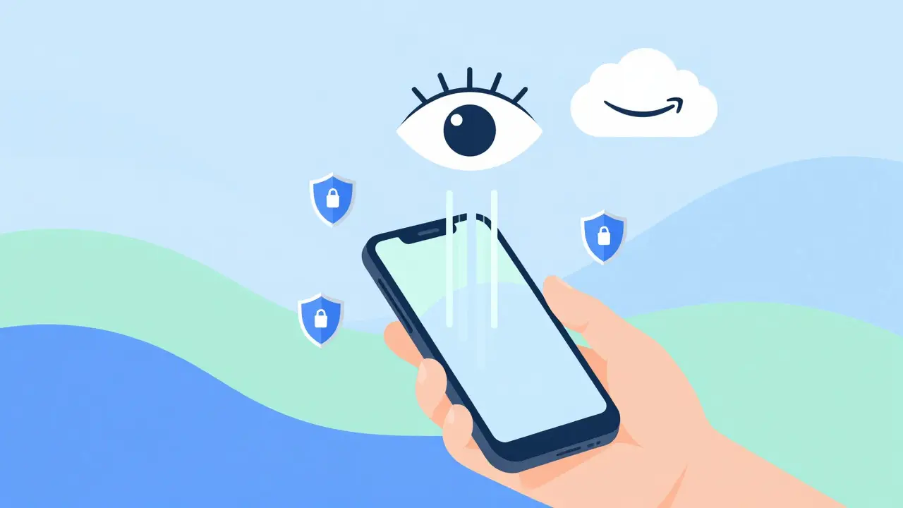 Smartphone with privacy shields and data cloud illustration