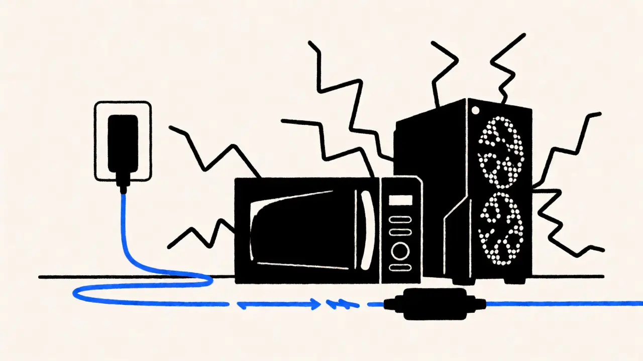 Electrical noise from appliances disrupting powerline data flow