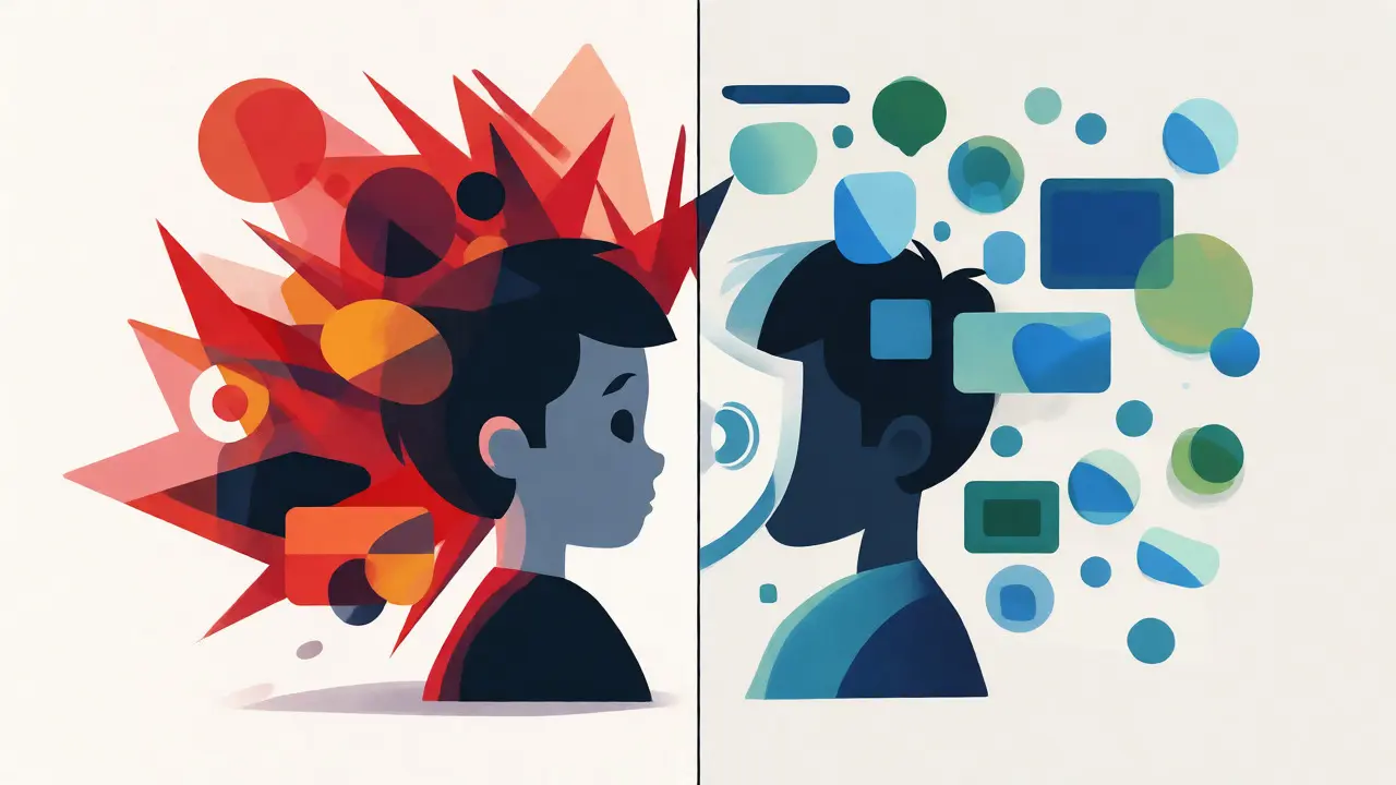 Split image contrasting chaotic ads with calm ad-free zones